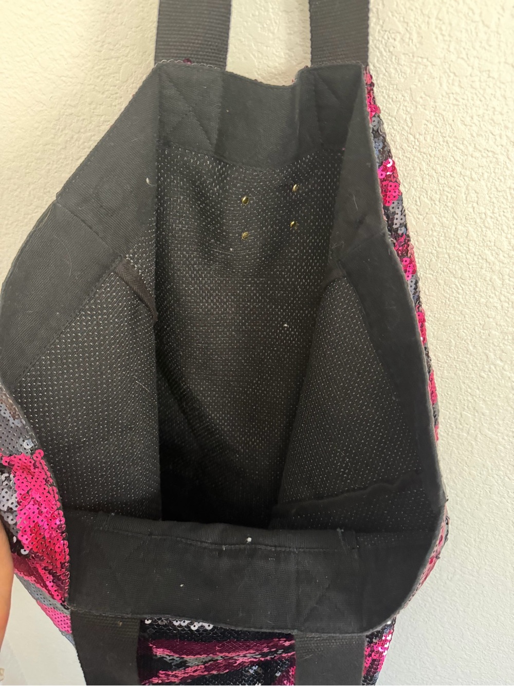 PINK Victoria's Secret Hot Pink and Black Sequin Stripe Tote - Picture 3 of 4